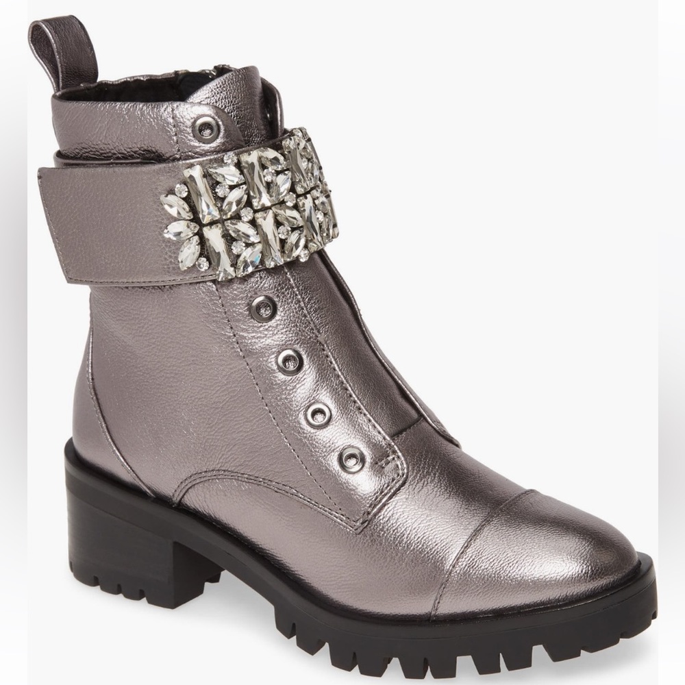 Karl Lagerfeld Paris Pippa Crystal Embellished Platform Boot | Silver, Size:5.5M